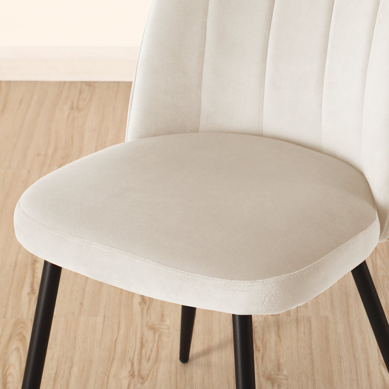 Barez Velvet/Suede Upholstered Armless Dining Chair with Adjustable Feet, Beige
