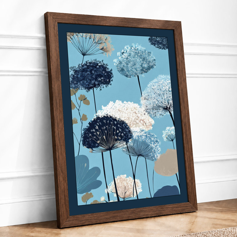 Lace Flowers Rising Botanical 1 Piece Single Picture Frame Wall Art, A4 - 29.7 x 21.0 cm, Walnut
