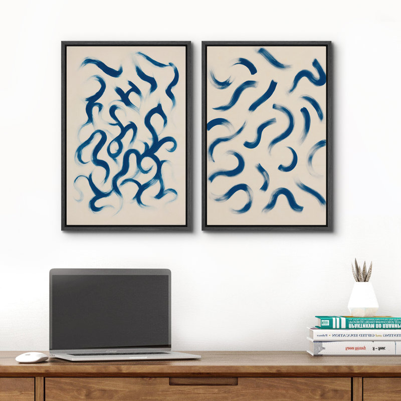 Art mural abstrait, ensemble de 2 reproductions d'art encadrées sur toile, H 24 po x l 32 po, Noir