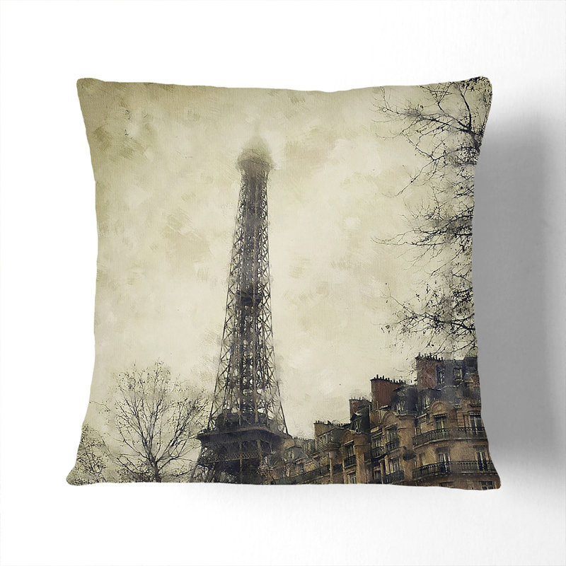 Eiffel Tower Vol.1 Square Throw Cushion, Black, 40cm H x 40cm W x 15cm D