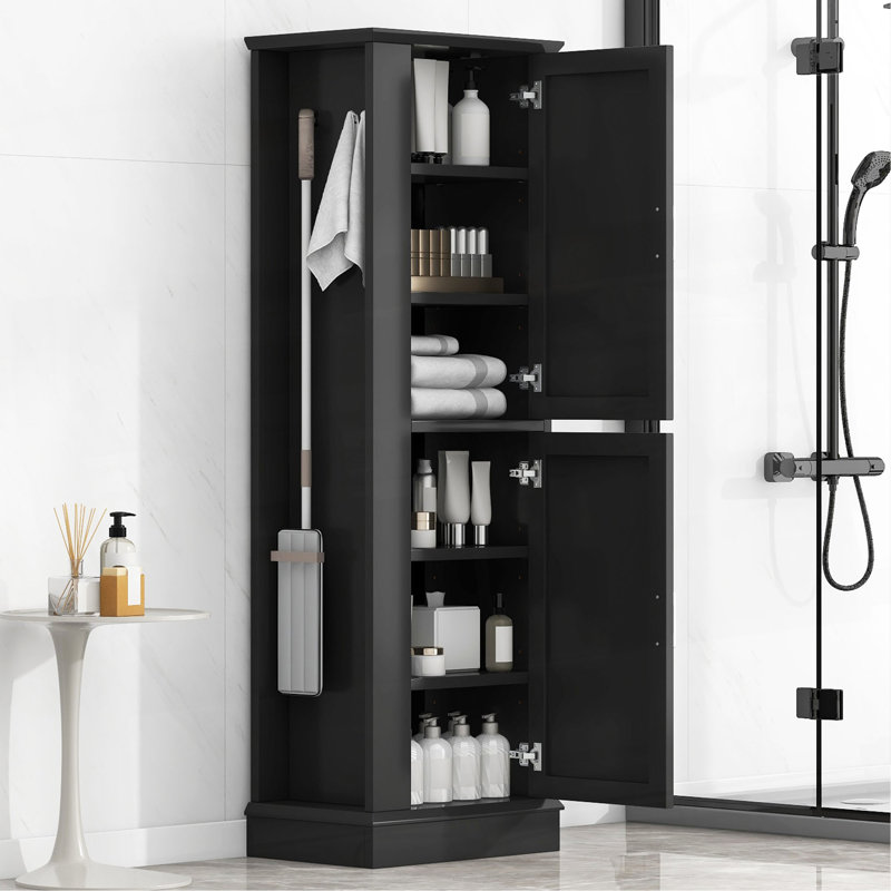 Tall Bathroom Storage Cabinet, Freestanding Storage Cabinet With Hook And Adjustable Shelf