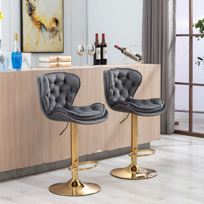 Tabourets de bar pivotants à hauteur réglable en velours