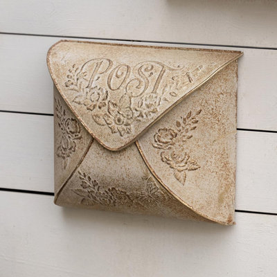 Wall Mount Mailbox for House Outside, Vintage Metal Door Mailbox, Antique Style, Nostalgic Charm Home Decor, (Gold)