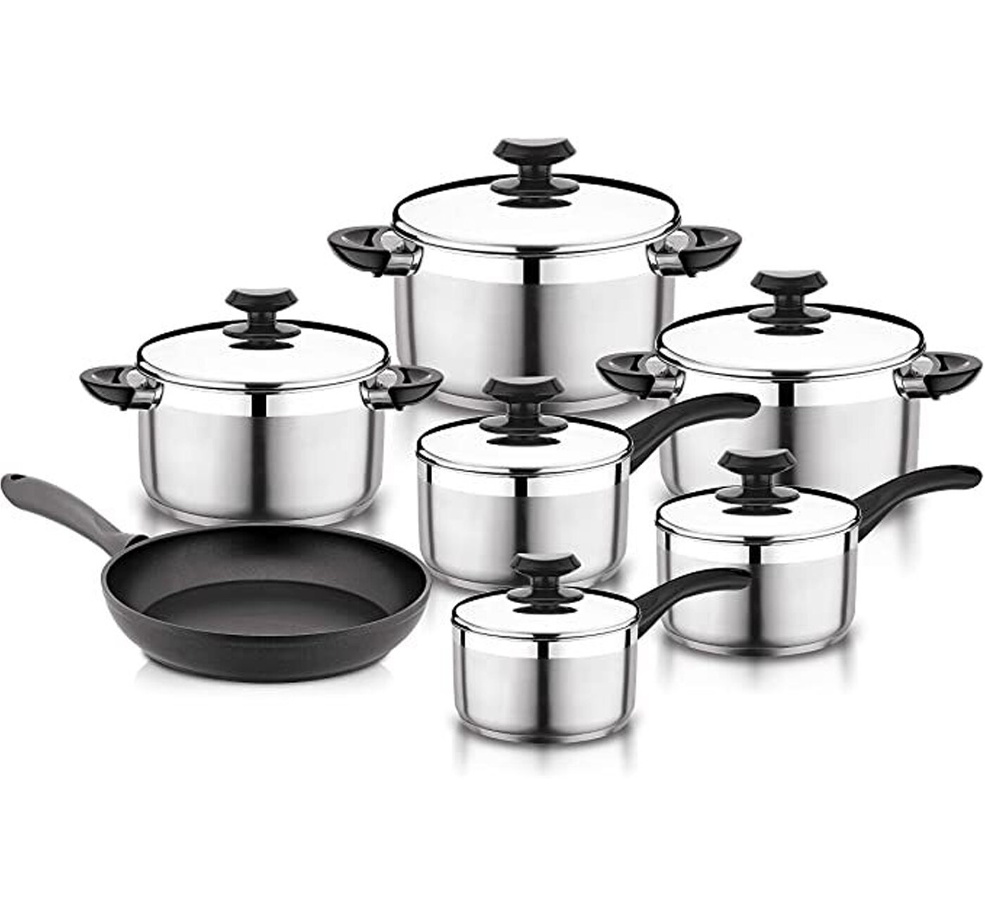 Bergner - Retro Cookware - Pots and Pans Set Nonstick -Induction Cookware  Suitable for all Stove Types - Dishwasher Safe - Covered Saute Pan - 11/4