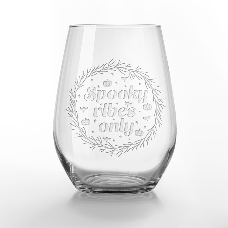 Spooky Vibes Only 15 oz. Verre à vin sans pied imprimé, Transparent