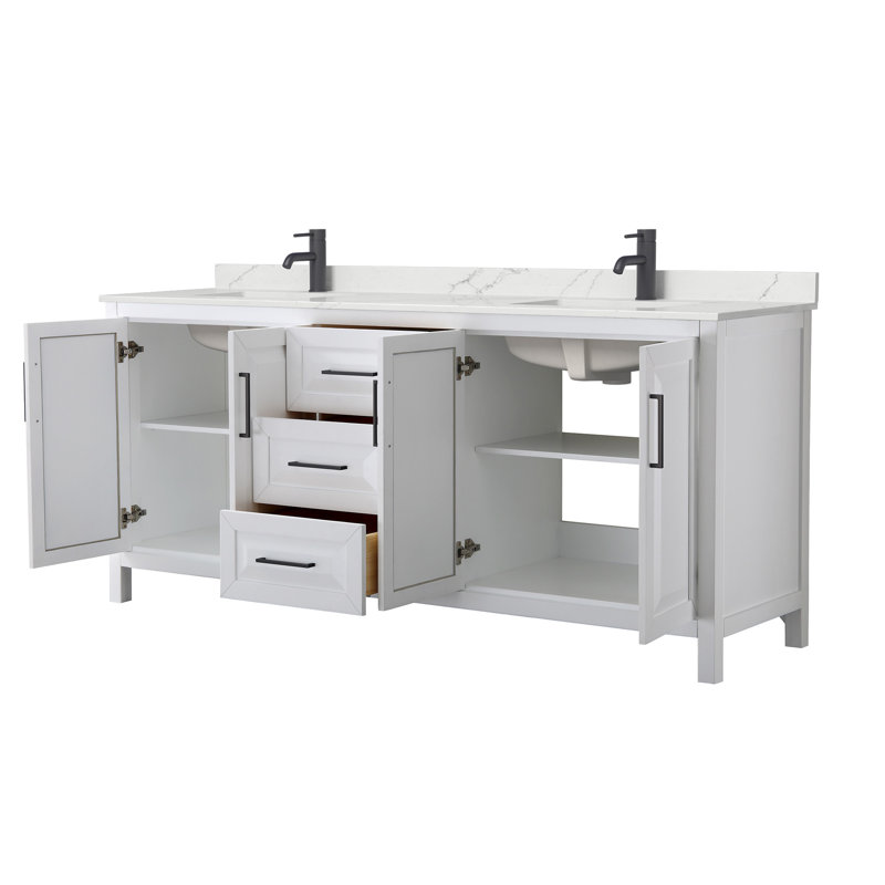 Daria 80'' W Vanity, White, Matte Black, White Quartz