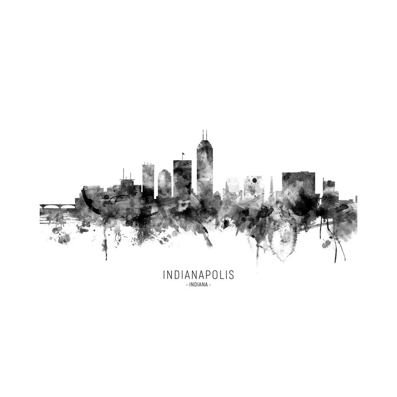 Indianapolis Indiana Skyline Name Bw by Michael Tompsett - Wrapped Canvas Gallery-Wrapped Canvas Giclée