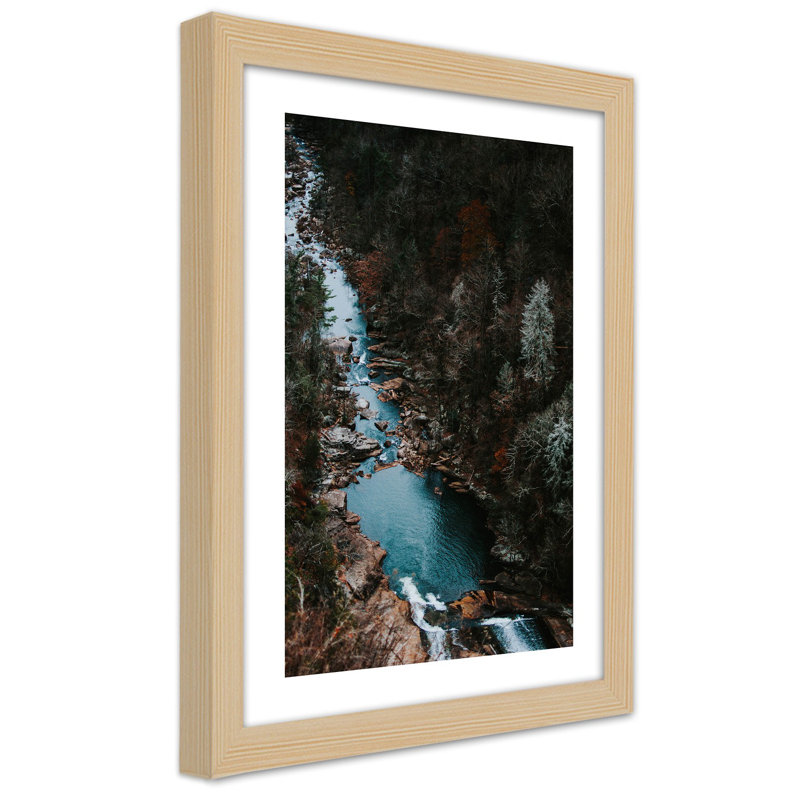 Forest, River, Mountains, Nature - Single Picture Frame Print, Tan, 100cm H x 70cm W