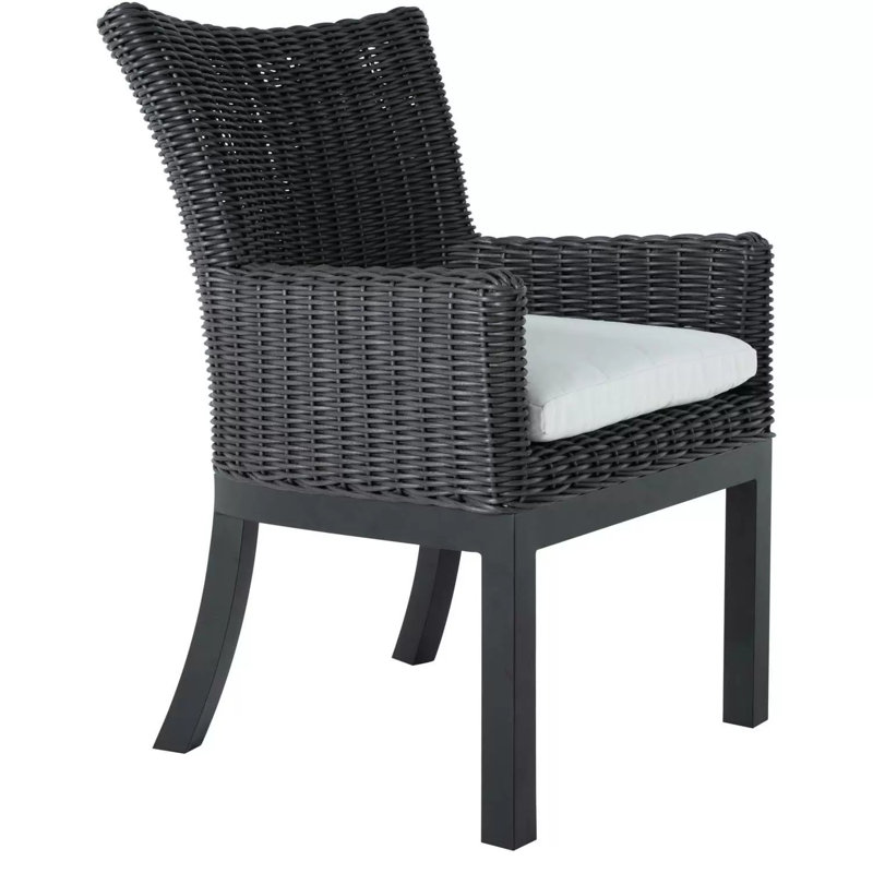 Montecito Woven N-Dura Resin Wicker Outdoor Dining Arm Chair - Onyx, Verona Fossil, No