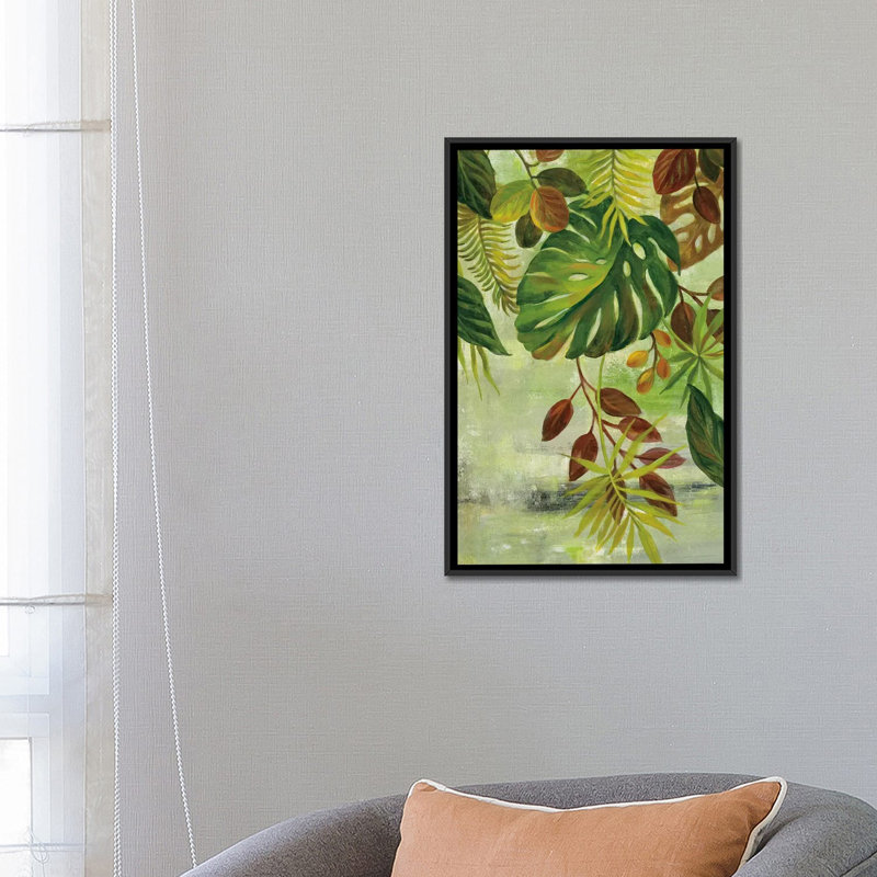 «Tropical Greenery II», reproduction d'impression sur toile tendue, H 26 po x l 18 po x P 1,5 po, Toile avec cadre noir