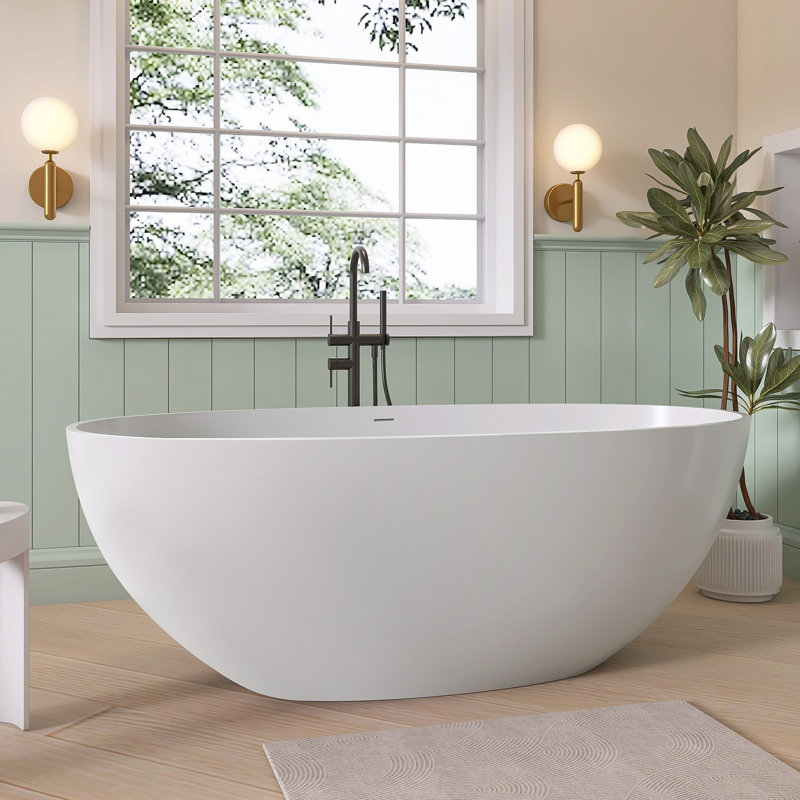 61'' X 29'' Freestanding Soaking Solid Surface Bathtub, Ice Gray