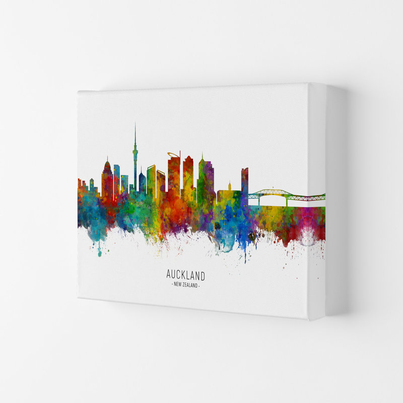 Auckland New Zealand Skyline by Michael Tompsett - Print, 21cm H x 29.7cm W x 4cm D, Wrapped Canvas