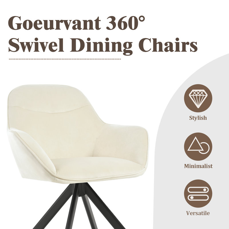 48.5cm H Swivel Upholstered Dining Chair with Ergonomic Back, White Velvet