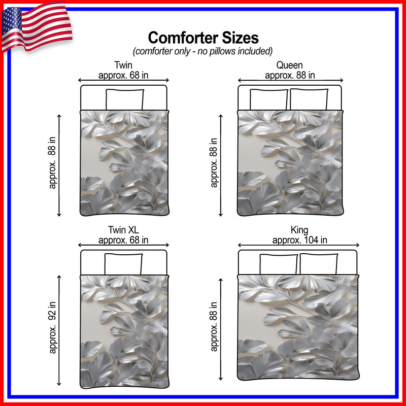 Silver Metal Leaves Comforter, King
