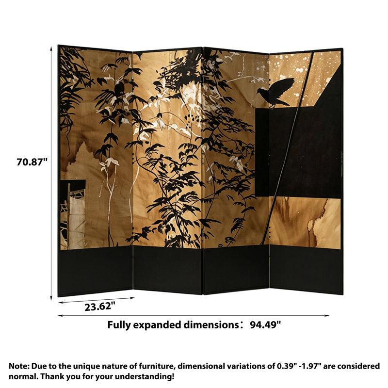 Vintage Solid Wood Vine Pattern Folding Room Divider Screen, 70.87" H x 94.49" W x 1.38" D