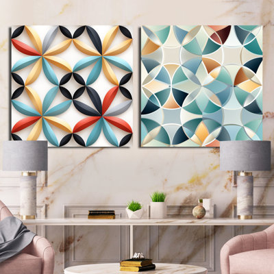Ensemble de 2 mosaïques bleues et jaunes modernes - formes abstraites carrées