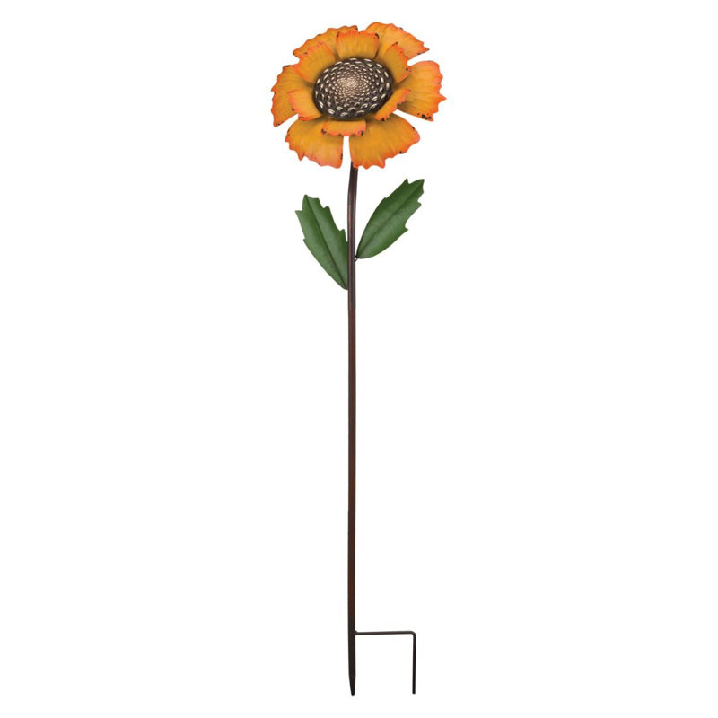 Piquet de jardin décoratif en métal 46 po avec finition vibrante résistante aux intempéries et piquet de sol robuste - tournesol