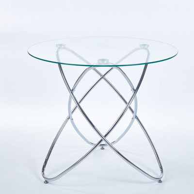Space Saving Metal Leg Glass Top Dining Table, Exquisite Craftsmanship, Stable And , Adjustable, 29.7 In Height Table For Living Room, Fashionable Style, Won't Shake, Simple To Clean,