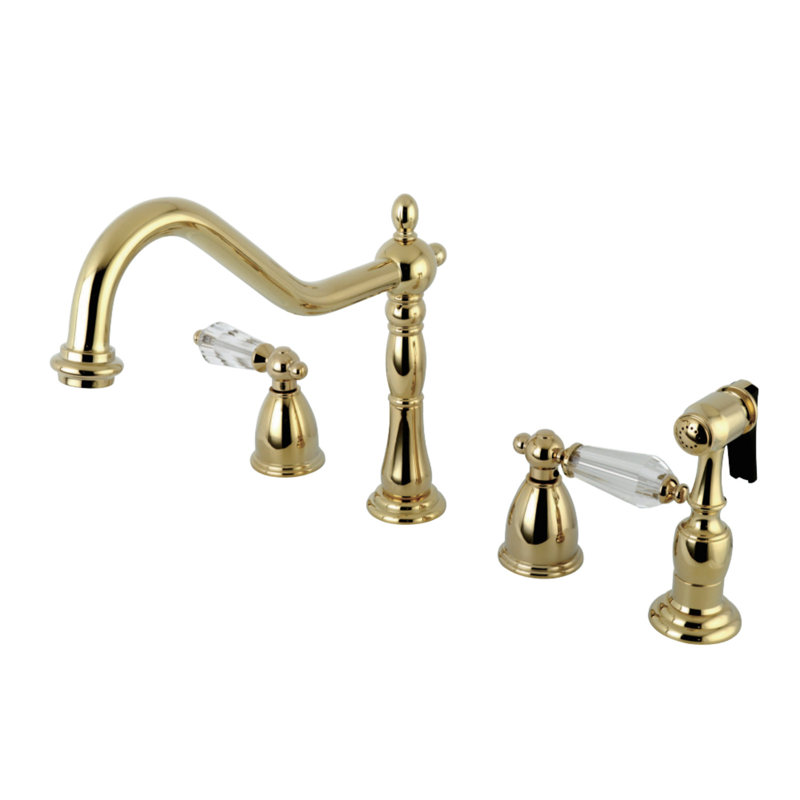 Kingston Brass Wilshire Double-Handle Widespread Kitchen Faucet, Polished Brass, With Spray