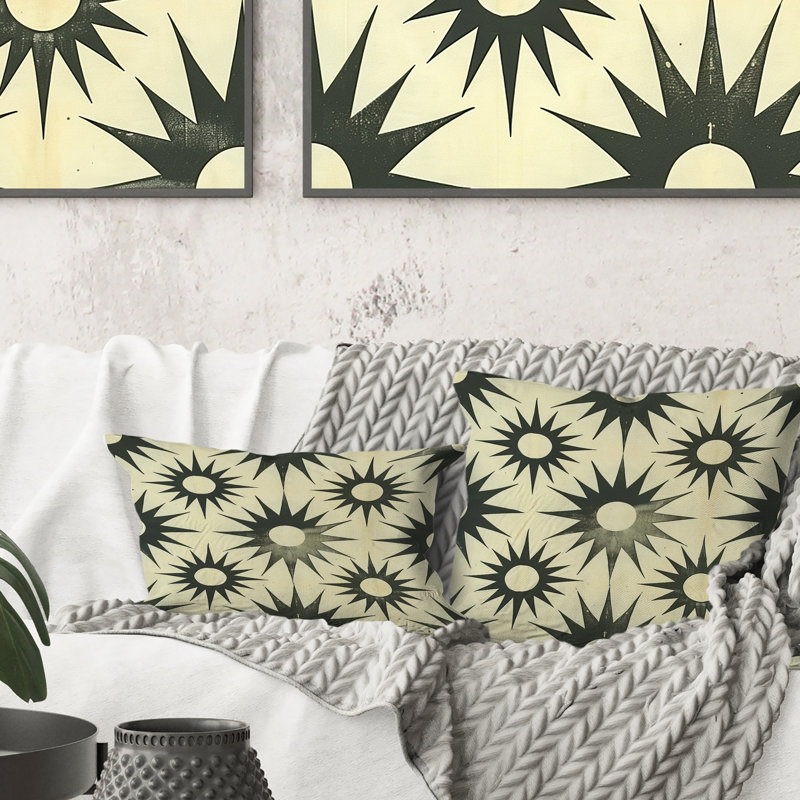 Noir et beige géométrique Starburst Spectrum - coussin géométrique, Carrée, H 18 po x l 18 po