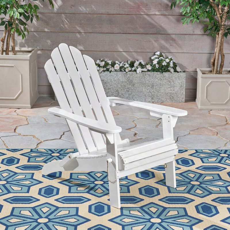 Foldable Adirondack Chair with Acacia Wood, Classic Slat Design, Weather-Resistant, White