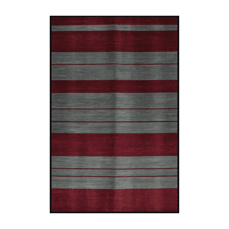 Tapis rouge à rayures horizontales lavable à la machine, Rectangle 6 pi x 9 pi
