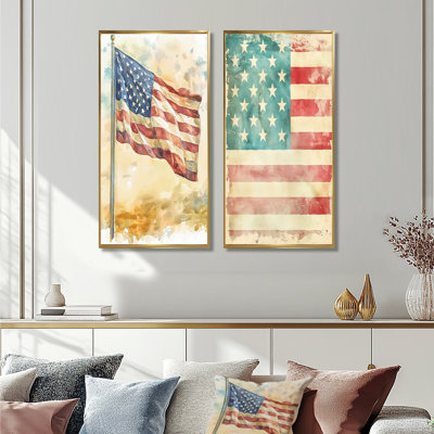 «Vintage USA Flag Memories II», collection d'art mural abstrait 2 pièces
