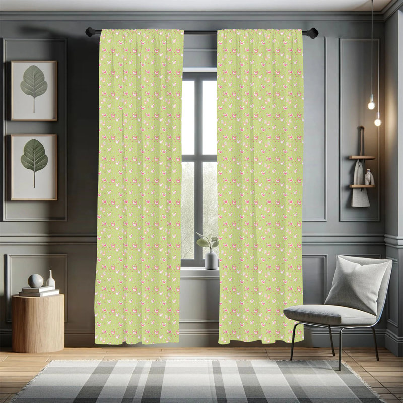 Hen and Chicks Semi-Sheer Rod Pocket Curtain Panels, 28" x 63", Green