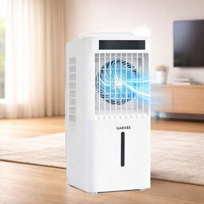 White Portable Air Conditioner Fan, Evaporative Air Cooler, 3 Fan Speeds, 1600ml Tank, 2/4/8 Hour Timer, Remote Control