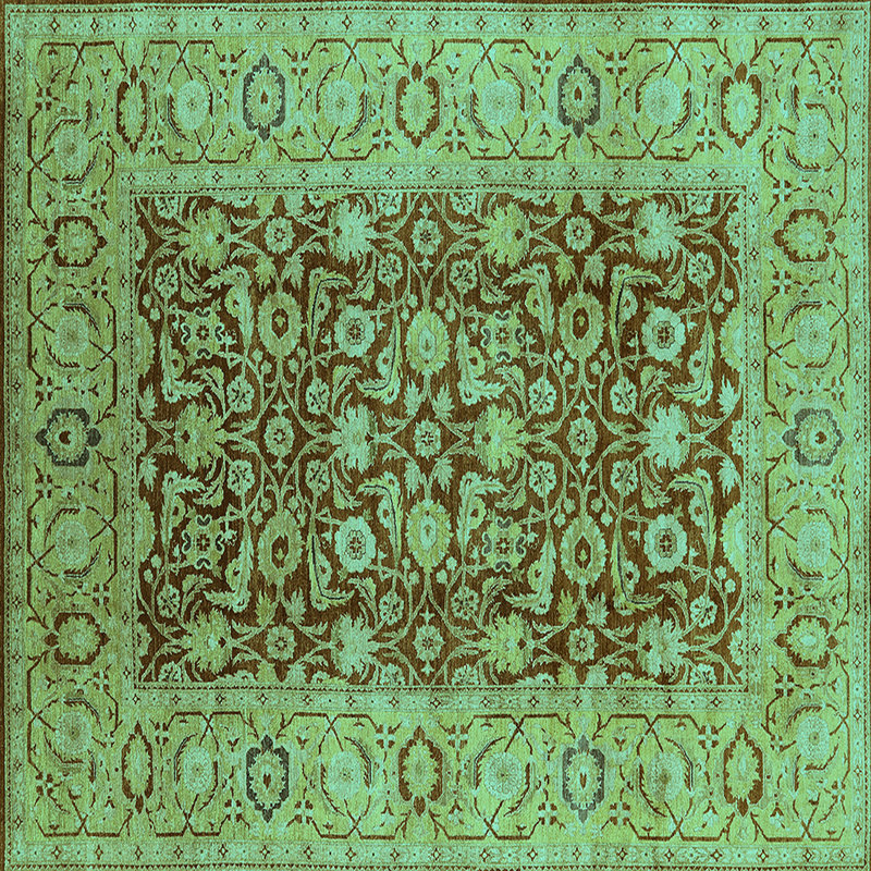 Tapis oriental en laine / polyester tissé à la machine en beige / brun, Carré 5 pi
