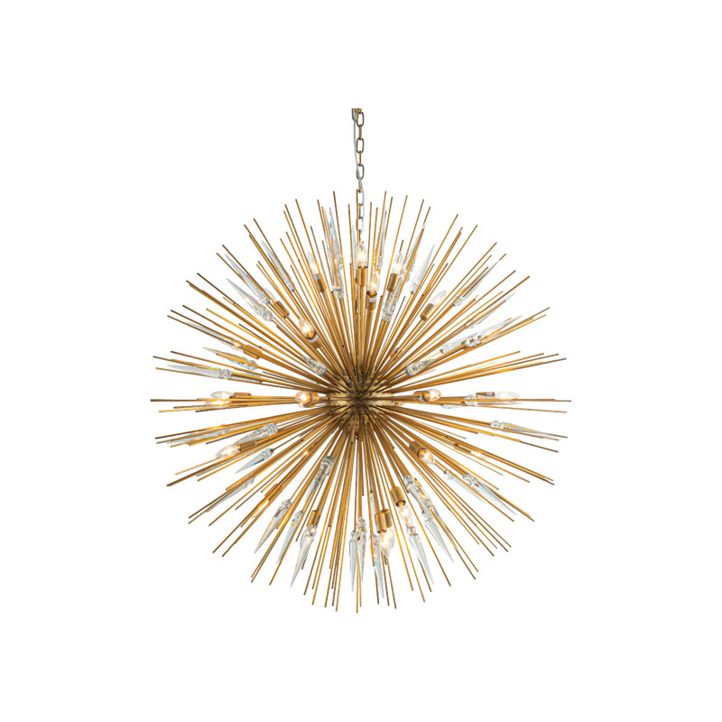 Lustre rond de 47 po Golden Spire, H 61,4 po x l 47,2 po x P 47,2 po, 28 lumières