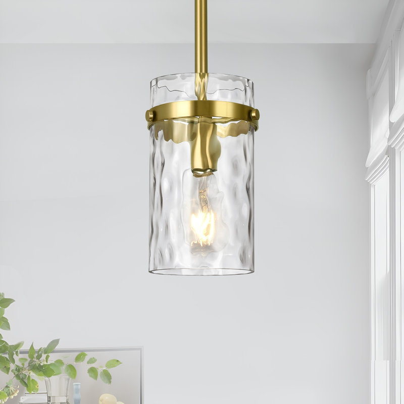  Levona 1 - Light 5.1" Wide Pendant with Hammered Glass for Kitchen Island, Gold