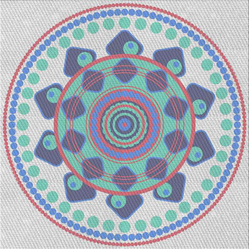 Similicuir tissé à la machine oriental et gris polyester/rouge/bleu Tapis décoratif, Carré 4 pi
