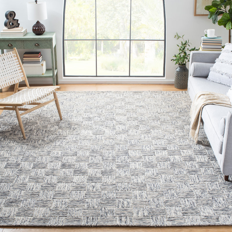 Richard Geometric Handmade Tufted Gray Area Rug, Rectangle 5' x 8'