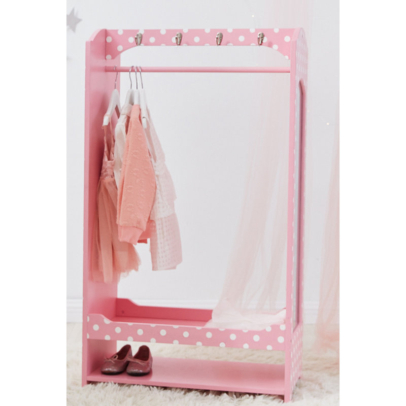 Fashion Polka Dot Prints Fantasy Fields Kids Wooden Mirrored Open Armoire with Two Shelves