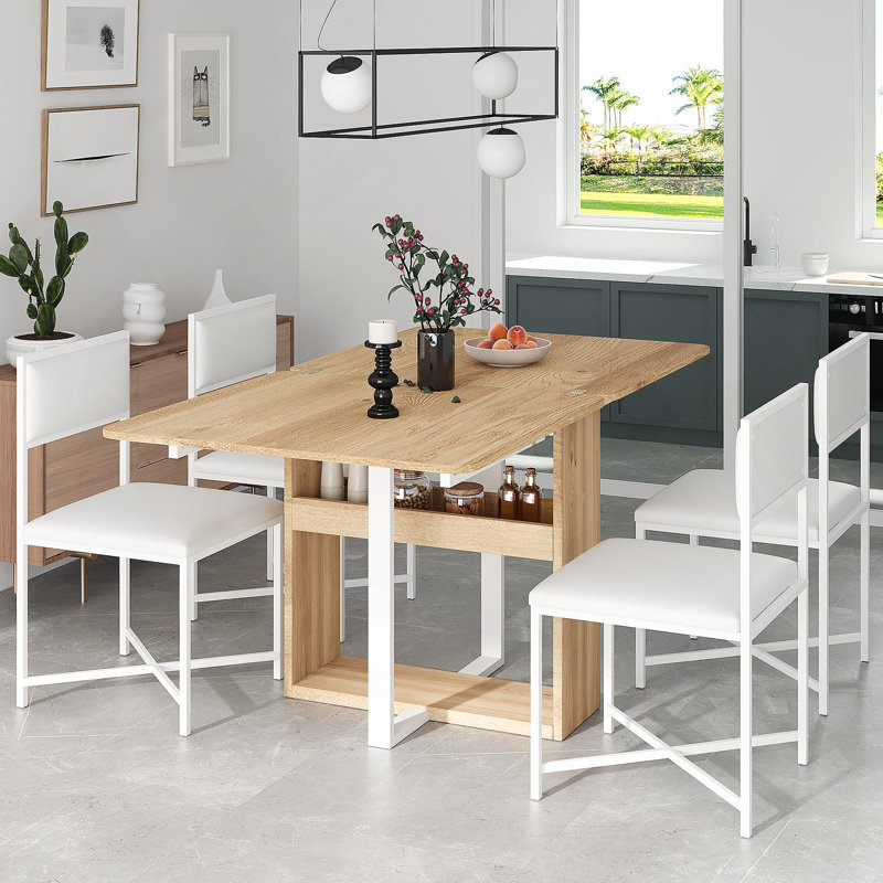 Ensemble de table de salle à manger pratique et élégant avec chaises pliantes et support de rangement, idéal pour une utilisation quotidienne et les rassemblements