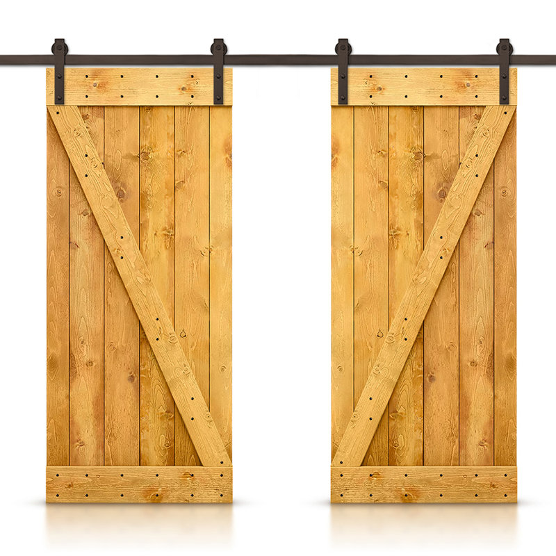 Porte de grange en bois massif lambrissé et métal, 40 po x 84 po, Érable colonial
