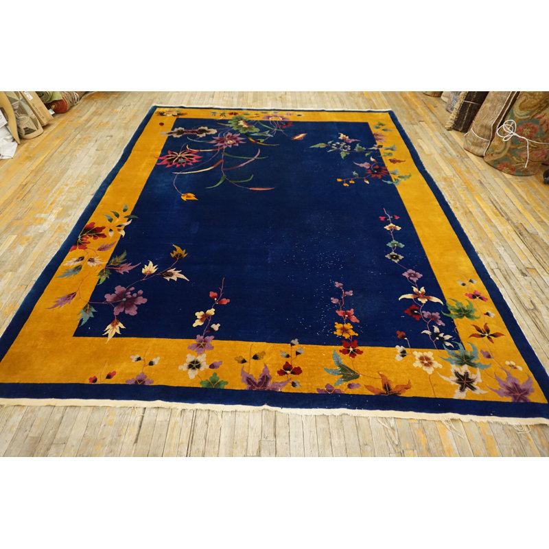 Room Size Wool Antique Rectangle Chinese Knotted - Art Deco Blue 1920s Rug