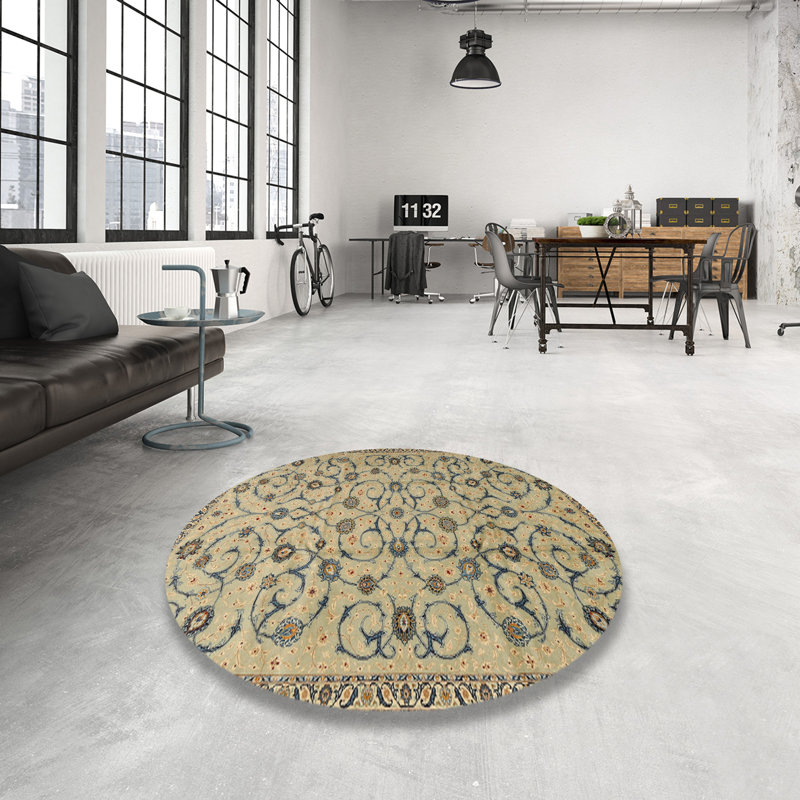 Tapis décoratif grise florale Eaker, Rond 6 pi