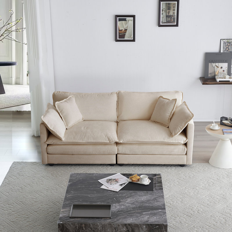 Haninerm Chenille Round Arm Loveseat, Light Coffee, 2
