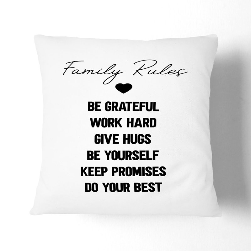 Family Rules Typography Scatter Cushion, 40cm H x 40cm W x 15cm D