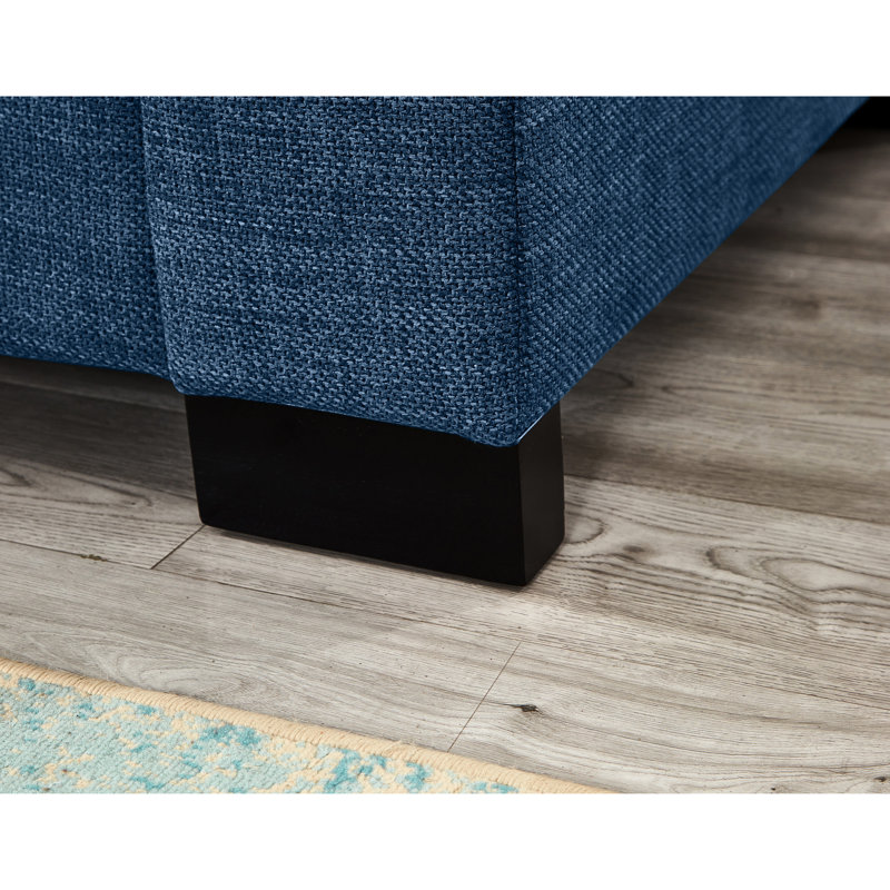 Canapé 5 places rembourré bleu, accoudoirs carrés avec porte-gobelet et rangement, salon confortable en éponge à haute densité 2 + 3 en tissu, coussins démontables avec structure en bois massif