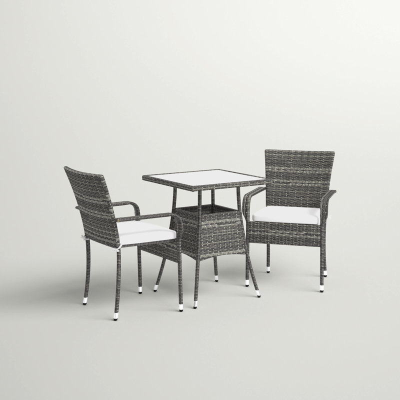 Frazer 3-Piece Wicker Square Set with Cushions, Gray