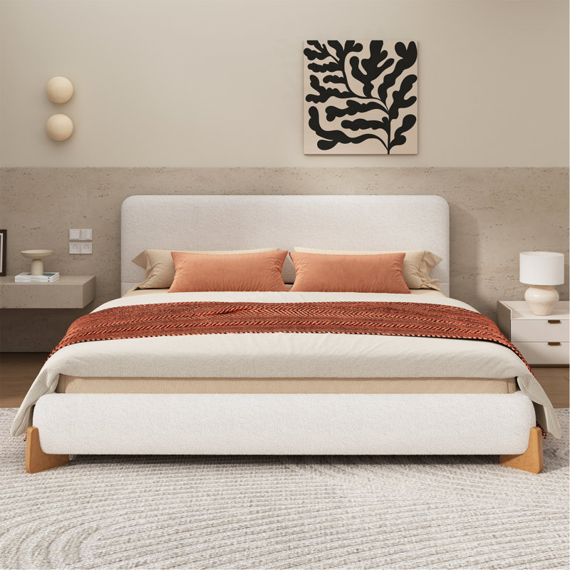 Élégant lit tapissier Boucle, une pièce maîtresse de chambre luxueuse et confortable, très grand, King