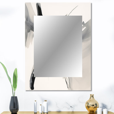 Abstrait neutre Neutre - grand miroir mural formes abstraites noires, impression d'art en métal