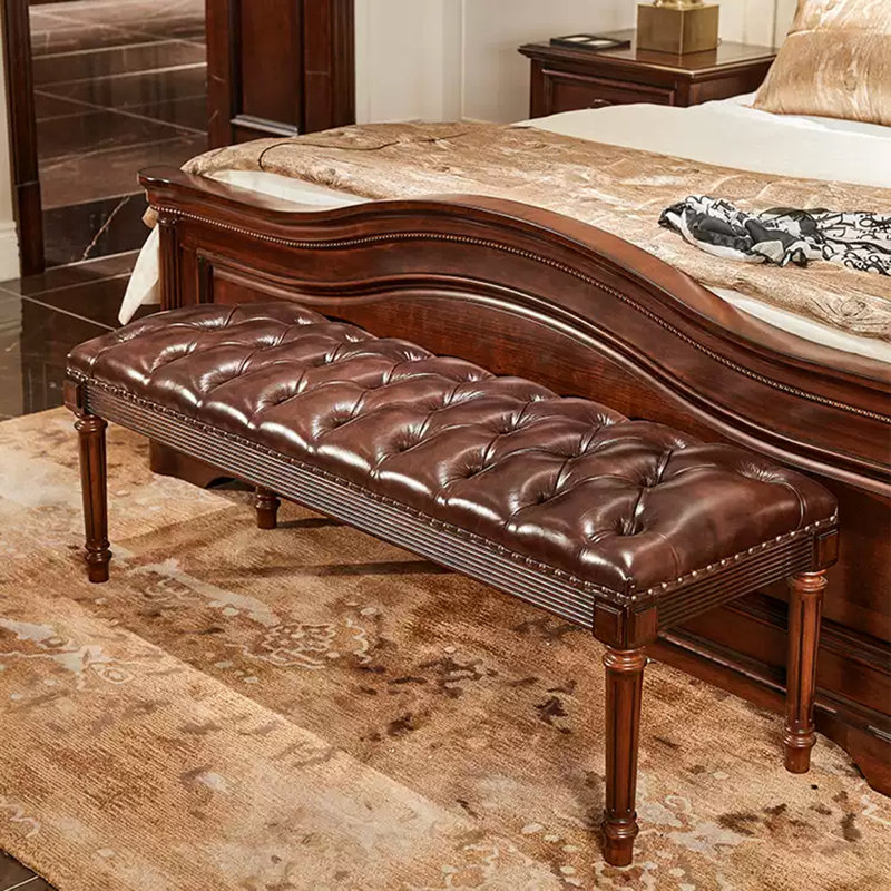 Banc en cuir de cerisier brun American Country Style pour chambre à coucher et salon