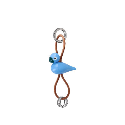 Bird Silver Metal Keychain with Natural Leather
