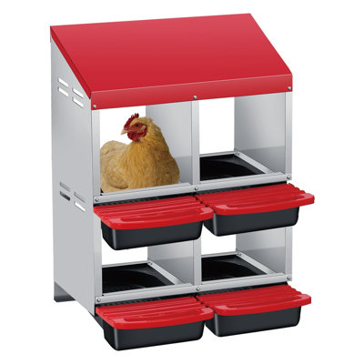 Chicken Nesting Boxes,Weatherproof Galvanized Steel Chicken Egg Laying Box with Handle Perch & Automatic Rollout Egg Collection, Easy Clean & Quick Assemble for Chicken Coop