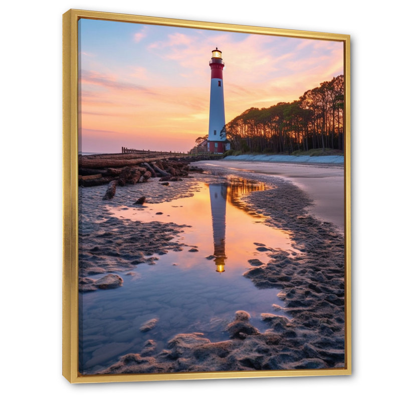 Phare, île de chasse, Caroline du Sud, reproduction sur toile, H 32 po x l 16 po x P 1 po, Cadre flottant doré