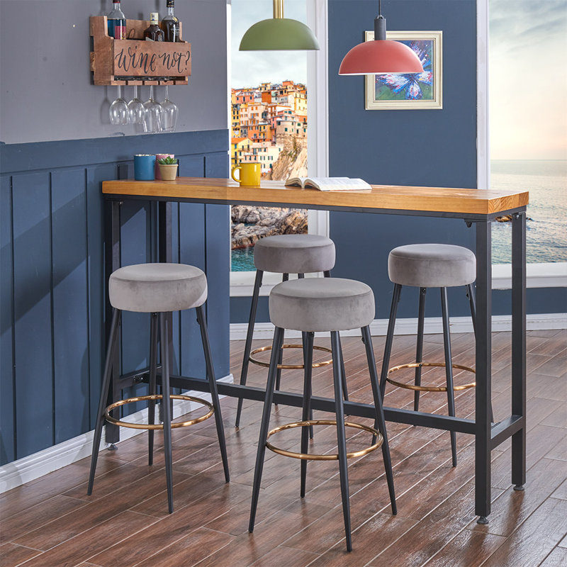 Tiana Upholstered Counter Stool with Metal Frame, Grey